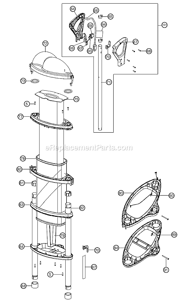 Page B Diagram and Parts List for DS1600RY  Oreck Upright Vacuum