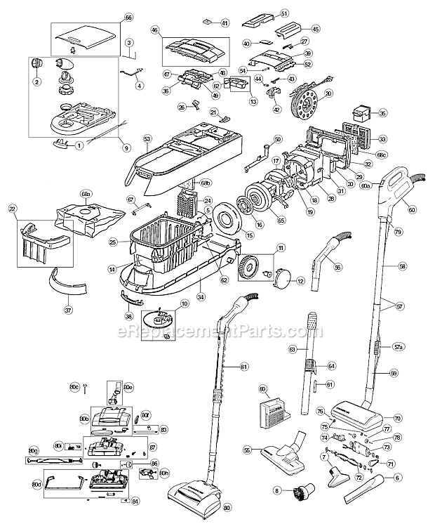 Page A Diagram and Parts List for DTX1300  Oreck Upright Vacuum