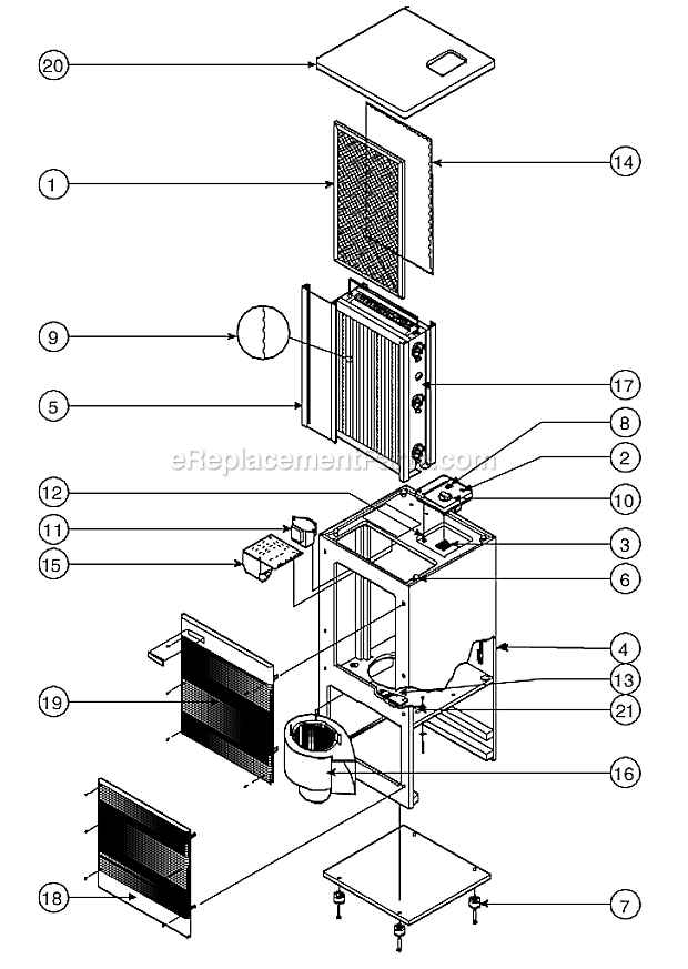 Page A Diagram and Parts List for ORECKAIR3000  Oreck Air Purifier