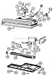 Page B Diagram and Parts List for BF-2175G  Oreck Upright Vacuum