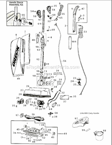 Page A Diagram and Parts List for U2000RB-1  Oreck Upright Vacuum