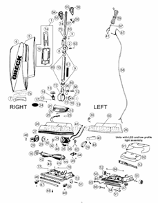 Intellashield_Hypo_Bag_Lights_Helping_Hand_Handle_Antimicrobial Diagram and Parts List for U4140  Oreck Upright Vacuum