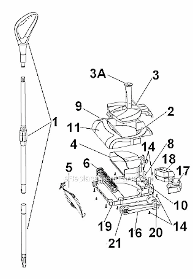 Page A Diagram and Parts List for PR9100  Oreck Upright Vacuum