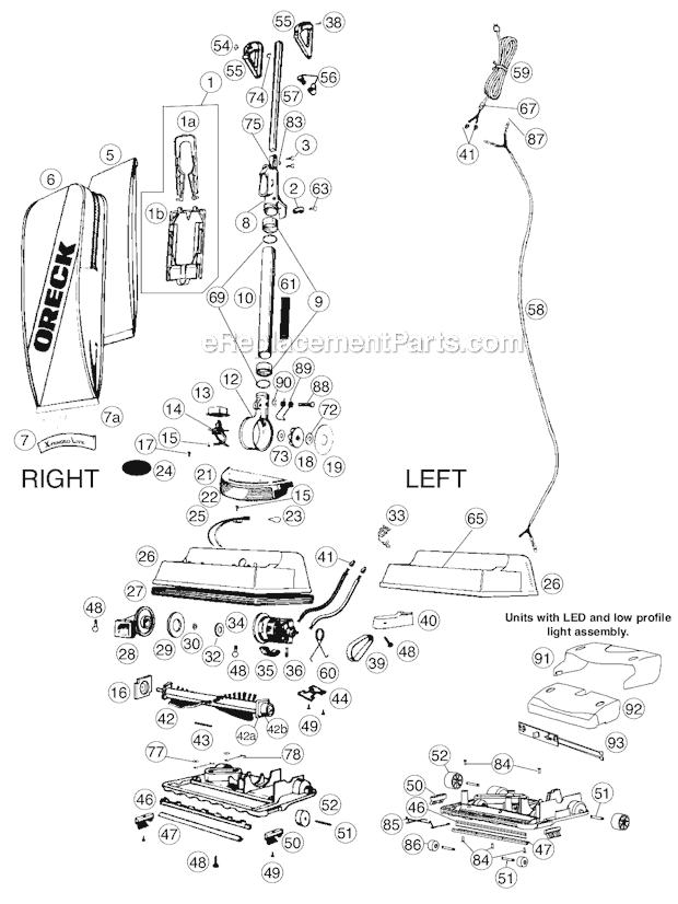 Page A Diagram and Parts List for U4120H2B  Oreck Upright Vacuum
