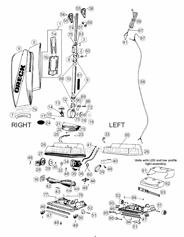 Intellashield_Hypo_Bag_Lights_Helping_Hand_Handle_Antimicrobial Diagram and Parts List for U4140  Oreck Upright Vacuum