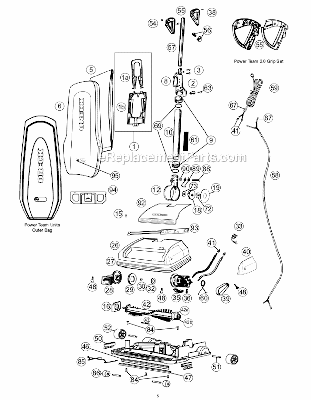 Page B Diagram and Parts List for U4140  Oreck Upright Vacuum