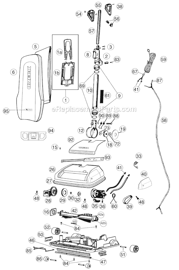 Page A Diagram and Parts List for U4150H2P  Oreck Upright Vacuum
