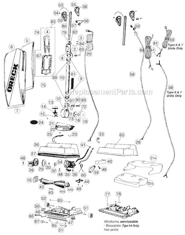 Page A Diagram and Parts List for XL3640HH  Oreck Upright Vacuum