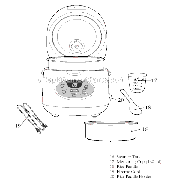Page A Diagram and Parts List for 3072  Oster Rice Cooker Steamer