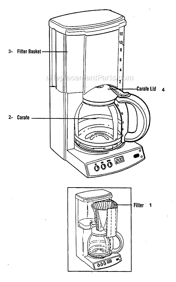 Page A Diagram and Parts List for 3263  Oster Coffee Maker