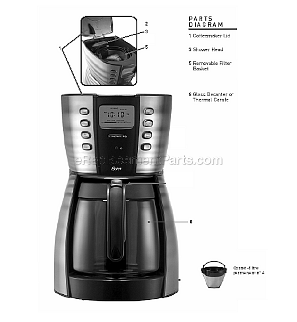 Page A Diagram and Parts List for 4281  Oster Coffee Maker
