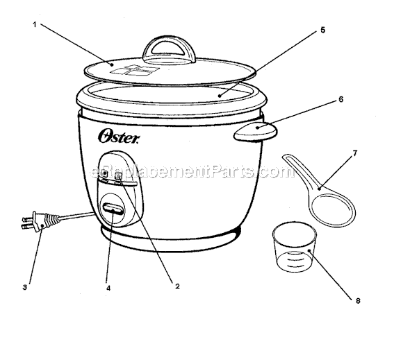 Page A Diagram and Parts List for 4707  Oster Rice Cooker Steamer
