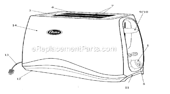 Page A Diagram and Parts List for 6331  Oster Toaster