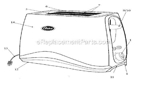 Page A Diagram and Parts List for 6332  Oster Toaster