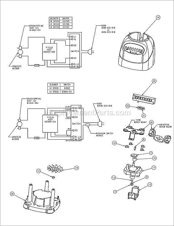 Page A Diagram and Parts List for 6647  Oster Blender