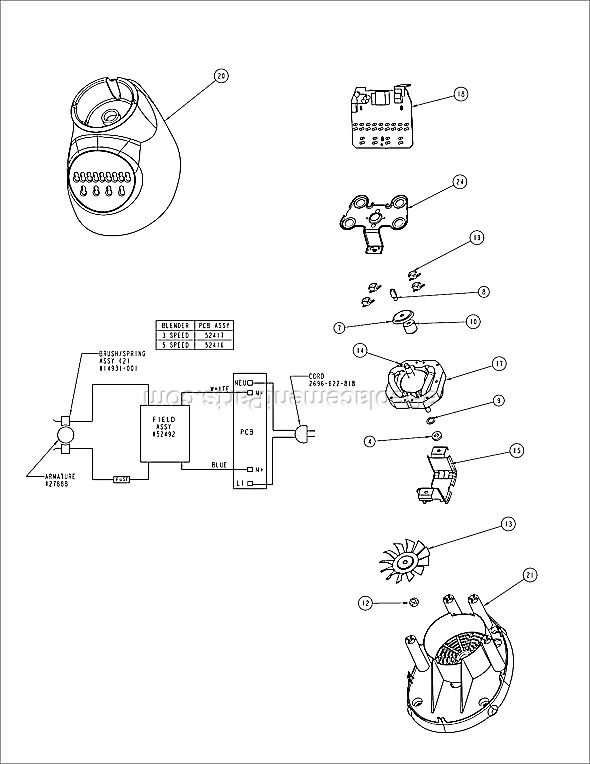 Page A Diagram and Parts List for 6655  Oster Blender