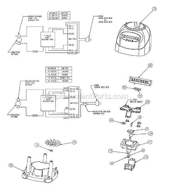 Page A Diagram and Parts List for 6674  Oster Blender