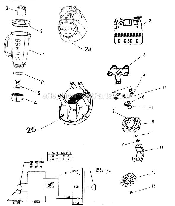 Page A Diagram and Parts List for 6679  Oster Blender