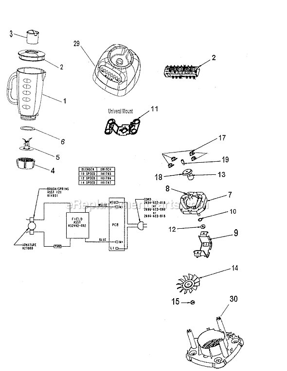 Page A Diagram and Parts List for 6680  Oster Blender