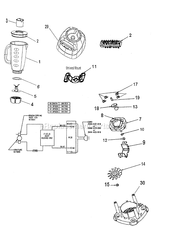 Page A Diagram and Parts List for 6681  Oster Blender