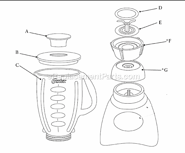 Page A Diagram and Parts List for 6891  Oster Blender