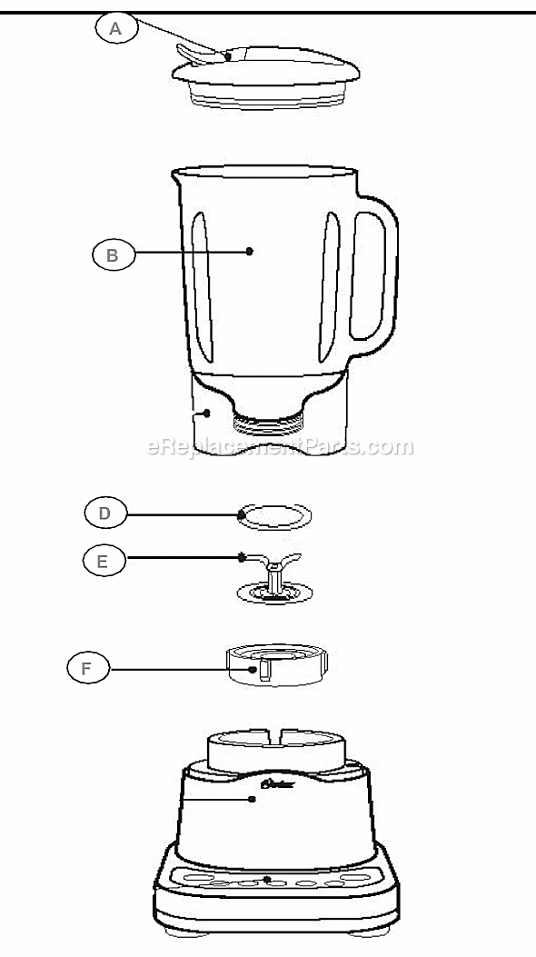 Page A Diagram and Parts List for BLSTDG-B  Oster Blender