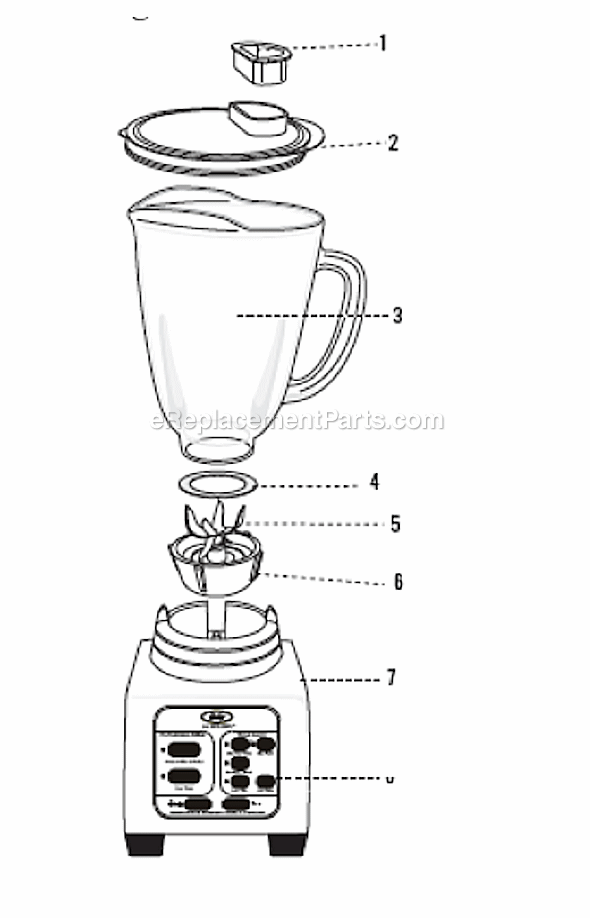 Page A Diagram and Parts List for BRLY07-W  Oster Blender