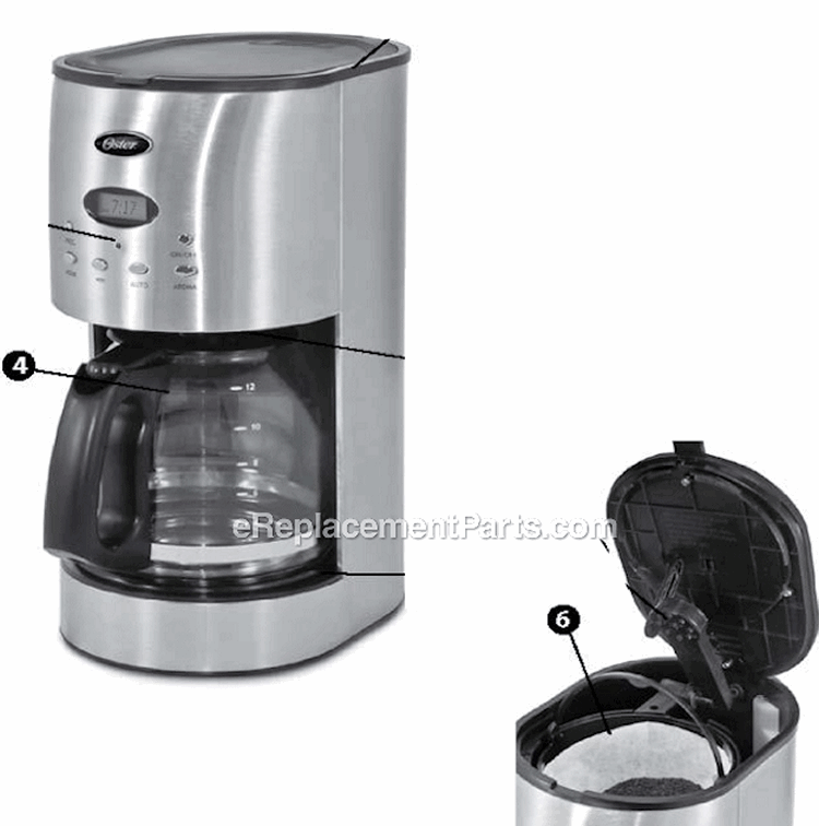 Page A Diagram and Parts List for BVST-RDXSS43  Oster Coffee Maker
