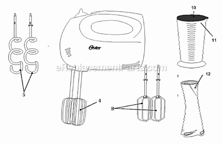 Page A Diagram and Parts List for 2629  Oster Mixer