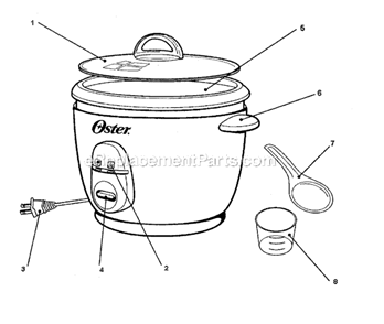 Page A Diagram and Parts List for 4707  Oster Rice Cooker Steamer