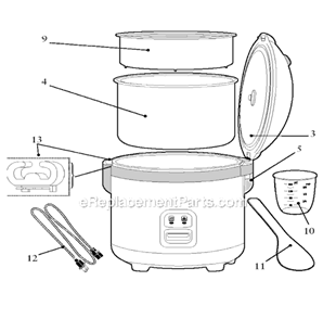 Page A Diagram and Parts List for 4724  Oster Rice Cooker Steamer