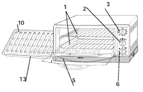 Page A Diagram and Parts List for 6265  Oster Toaster