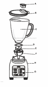 Page A Diagram and Parts List for BRLY07-B  Oster Blender