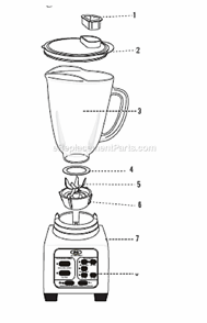 Page A Diagram and Parts List for BRLY07-W  Oster Blender