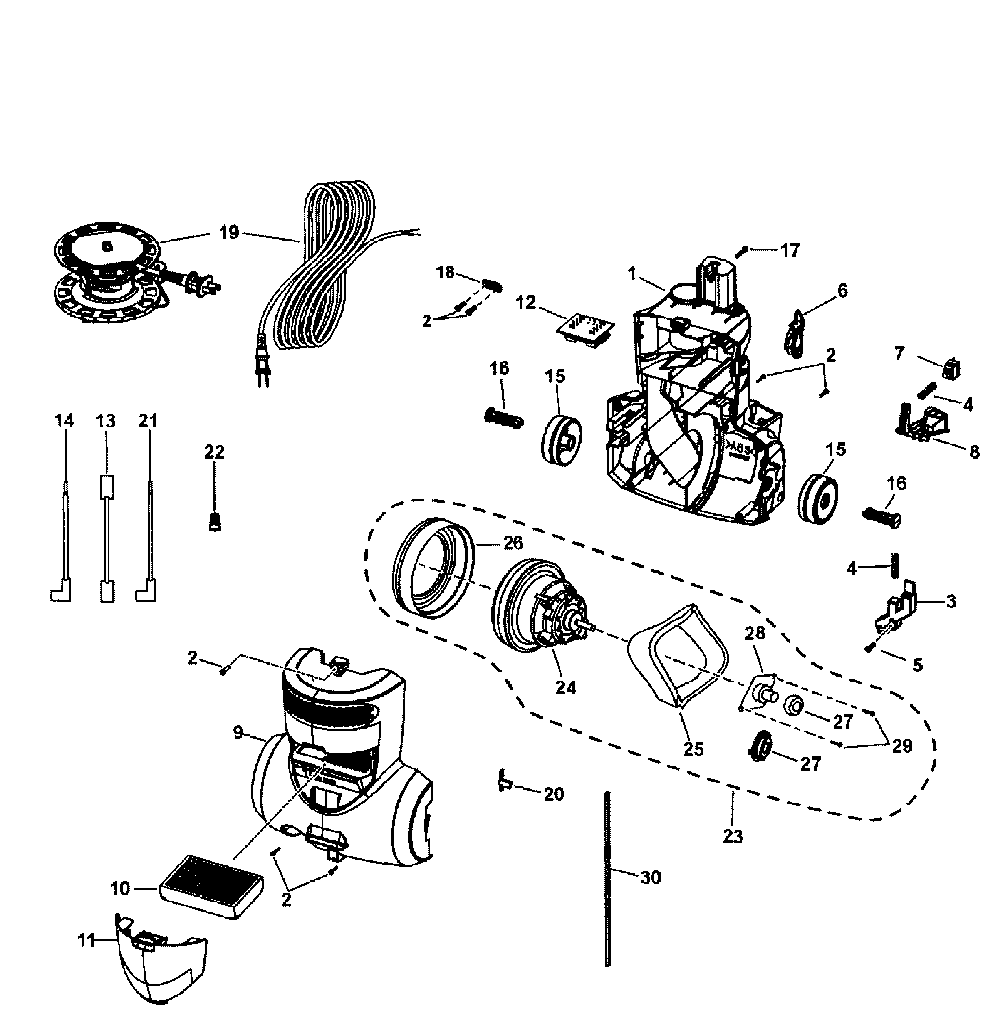 Lower body Diagram and Parts List for MC-UG327-00  Panasonic Upright Vacuum