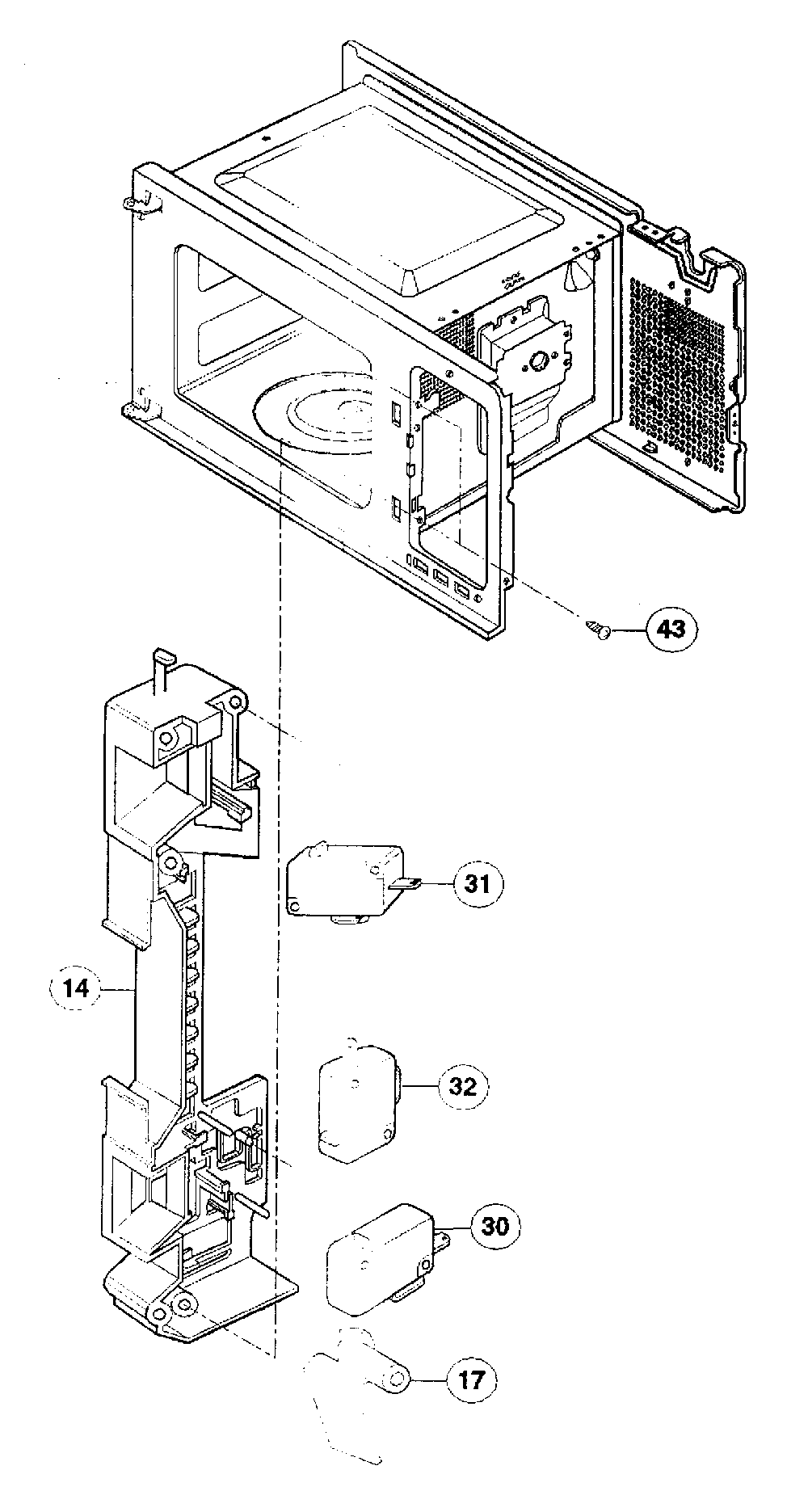 Door hook Diagram and Parts List for NN-S431WL  Panasonic Microwave