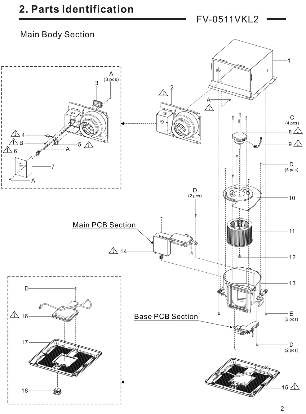 01 Main Body Section Diagram and Parts List for FV-0511VKL2  Panasonic Bath & Ventilation Fan