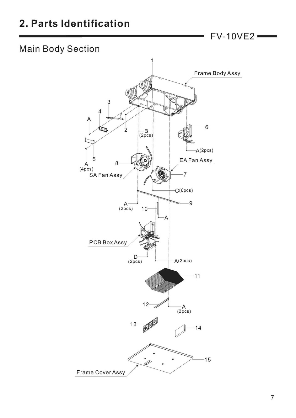 01 Main Body Section Diagram and Parts List for FV-10VE2  Panasonic Air Purifier