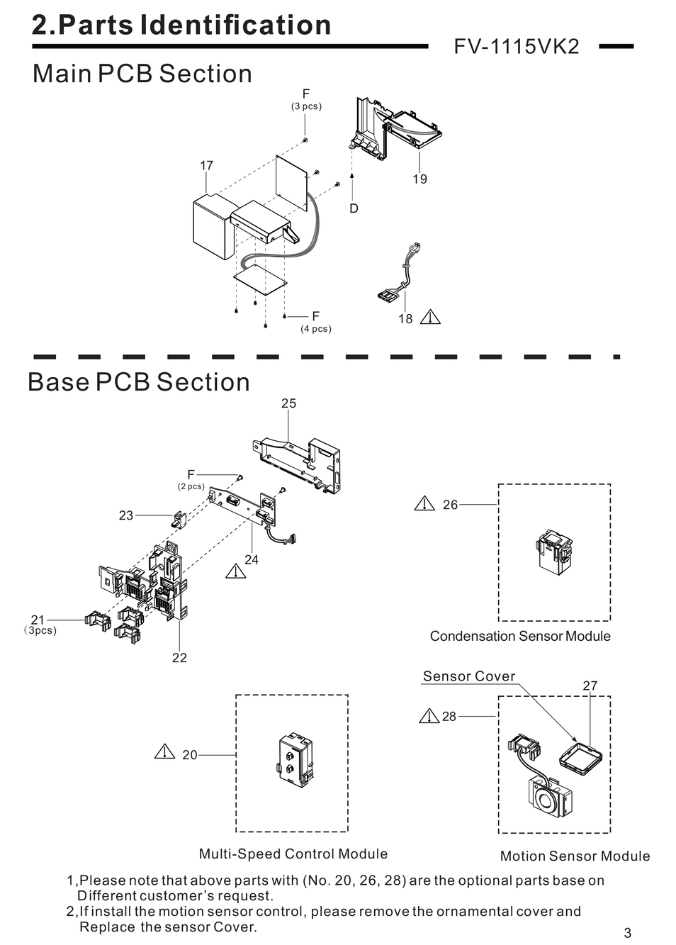 02 Main Pcb Section Diagram and Parts List for FV-1115VK2  Panasonic Bath & Ventilation Fan