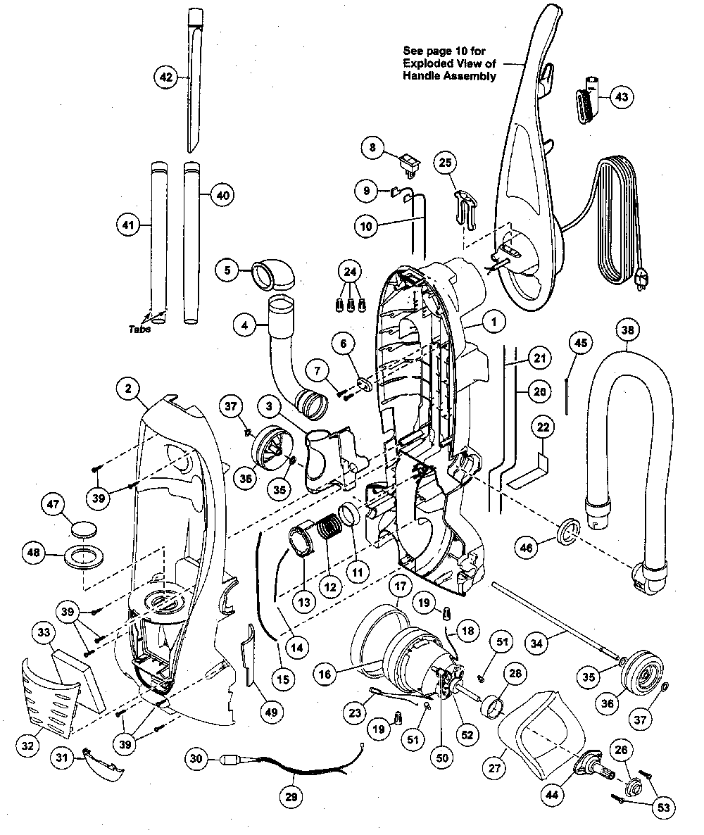 Body Diagram and Parts List for MC-V548100  Panasonic Upright Vacuum