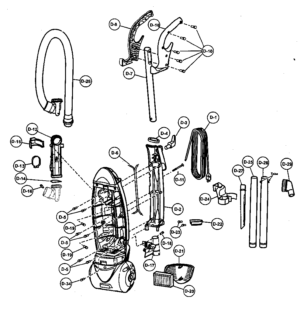 Body/hanlde/rear dust cpmpartment Diagram and Parts List for MC-V752200  Panasonic Upright Vacuum