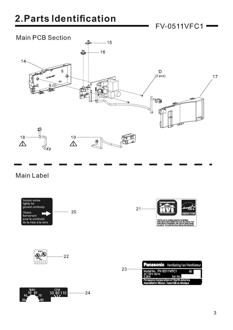 02 Main Pcb Section And Labels Diagram and Parts List for FV-0511VFC1  Panasonic Bath & Ventilation Fan