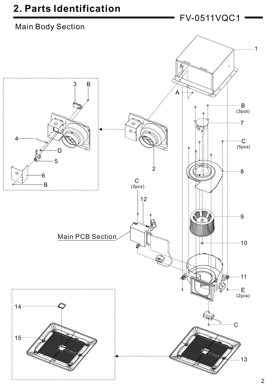 01 Main Body Section Diagram and Parts List for FV-0511VQC1  Panasonic Bath & Ventilation Fan