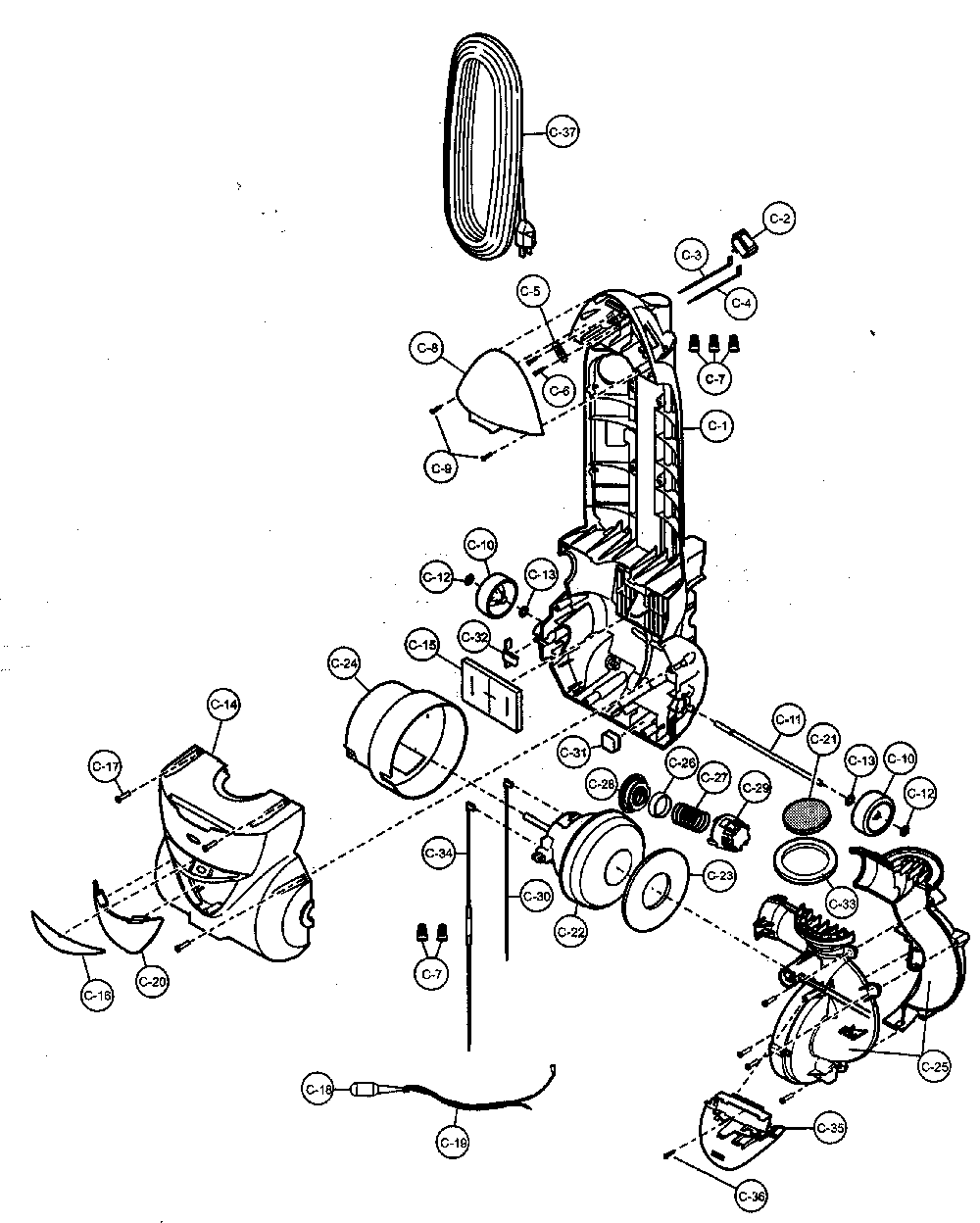 Motor housing/motor/body Diagram and Parts List for MC-V757200  Panasonic Upright Vacuum