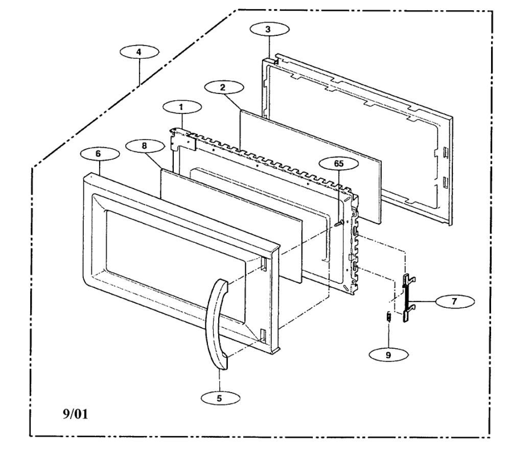 Door Assembly Diagram and Parts List for NN-S251BL  Panasonic Microwave