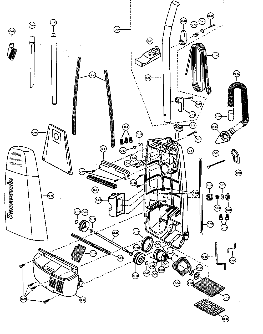 Motor housing/motor/handle/body Diagram and Parts List for MC-V5004  Panasonic Upright Vacuum