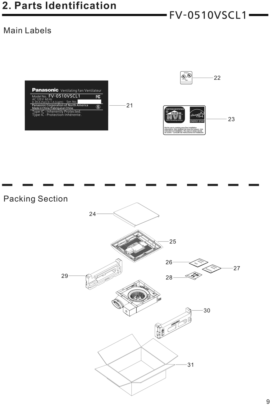 02 Packing Section Diagram and Parts List for FV-0510VSCL1  Panasonic Bath & Ventilation Fan