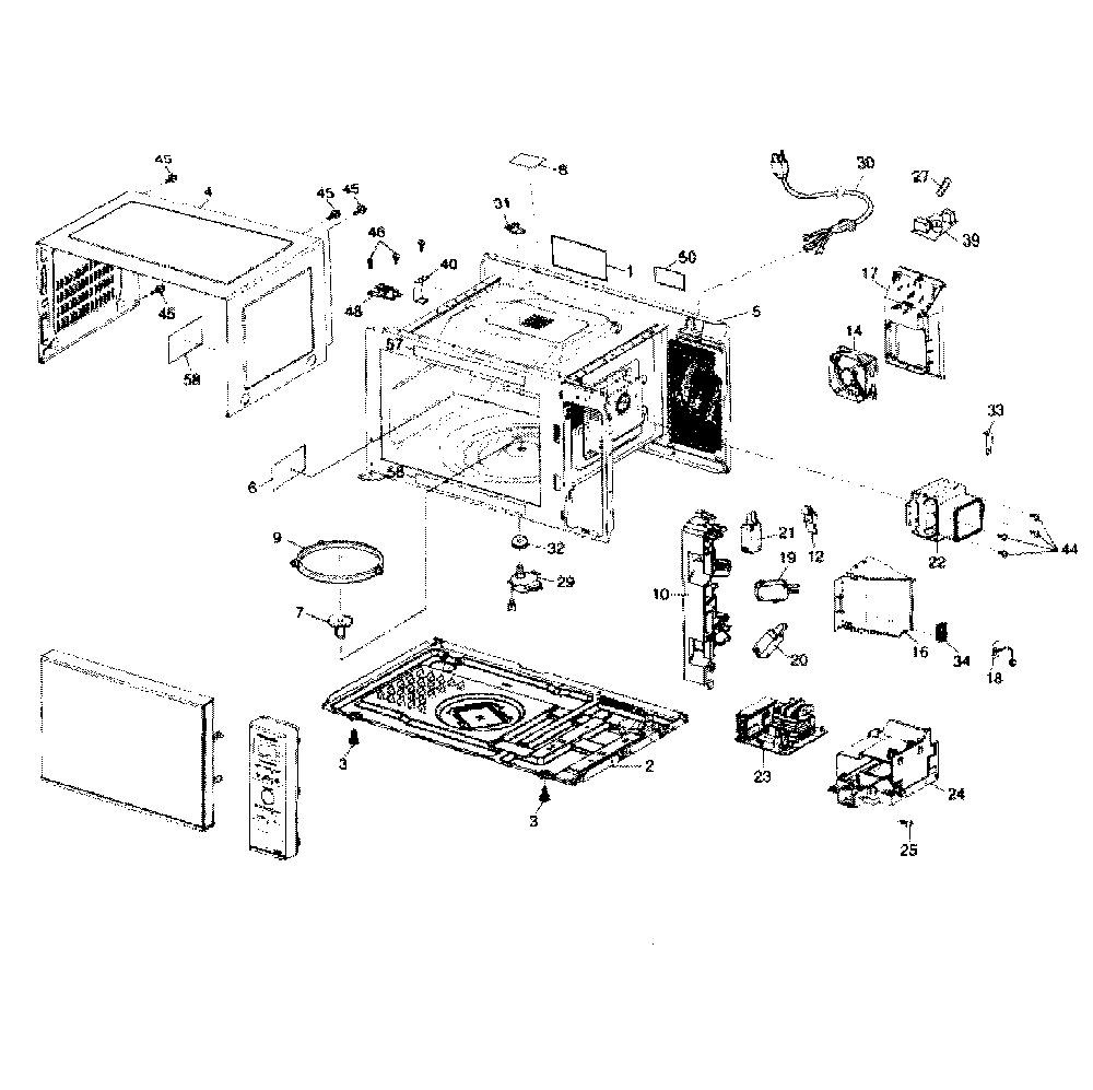 Cabinet parts Diagram and Parts List for NN-SD372S  Panasonic Microwave