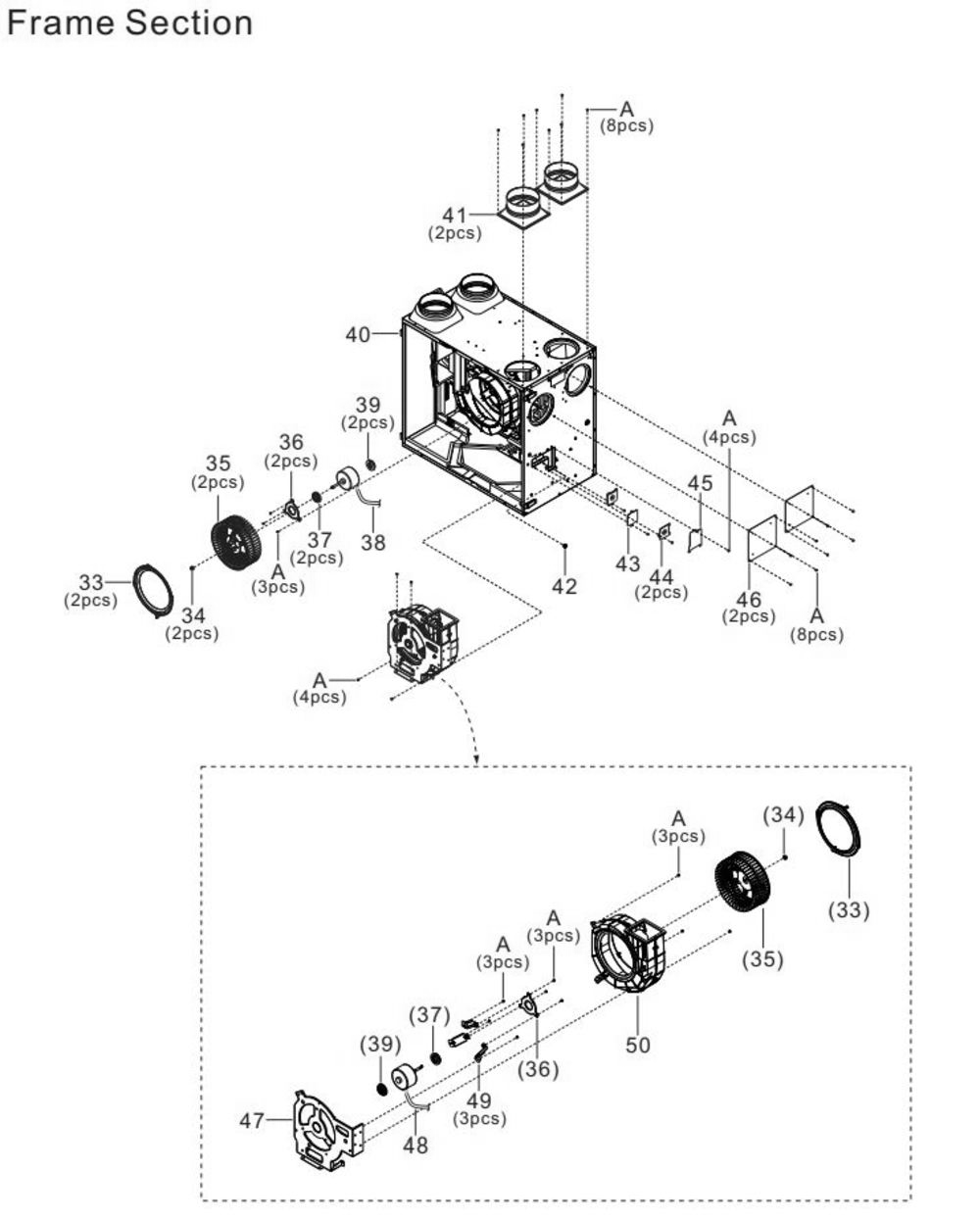 Frame Section Diagram and Parts List for FV-20VEC1  Panasonic Air Purifier
