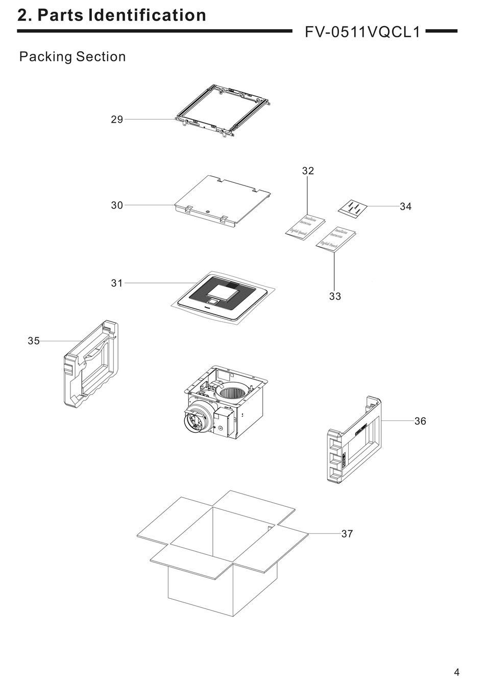 03 Packing Section Diagram and Parts List for FV-0511VQCL1  Panasonic Bath & Ventilation Fan